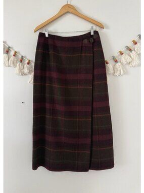 Vintage Talbots Wool Blend Tartan Plaid Wrap Midi Skirt Made In USA Preppy 12P
